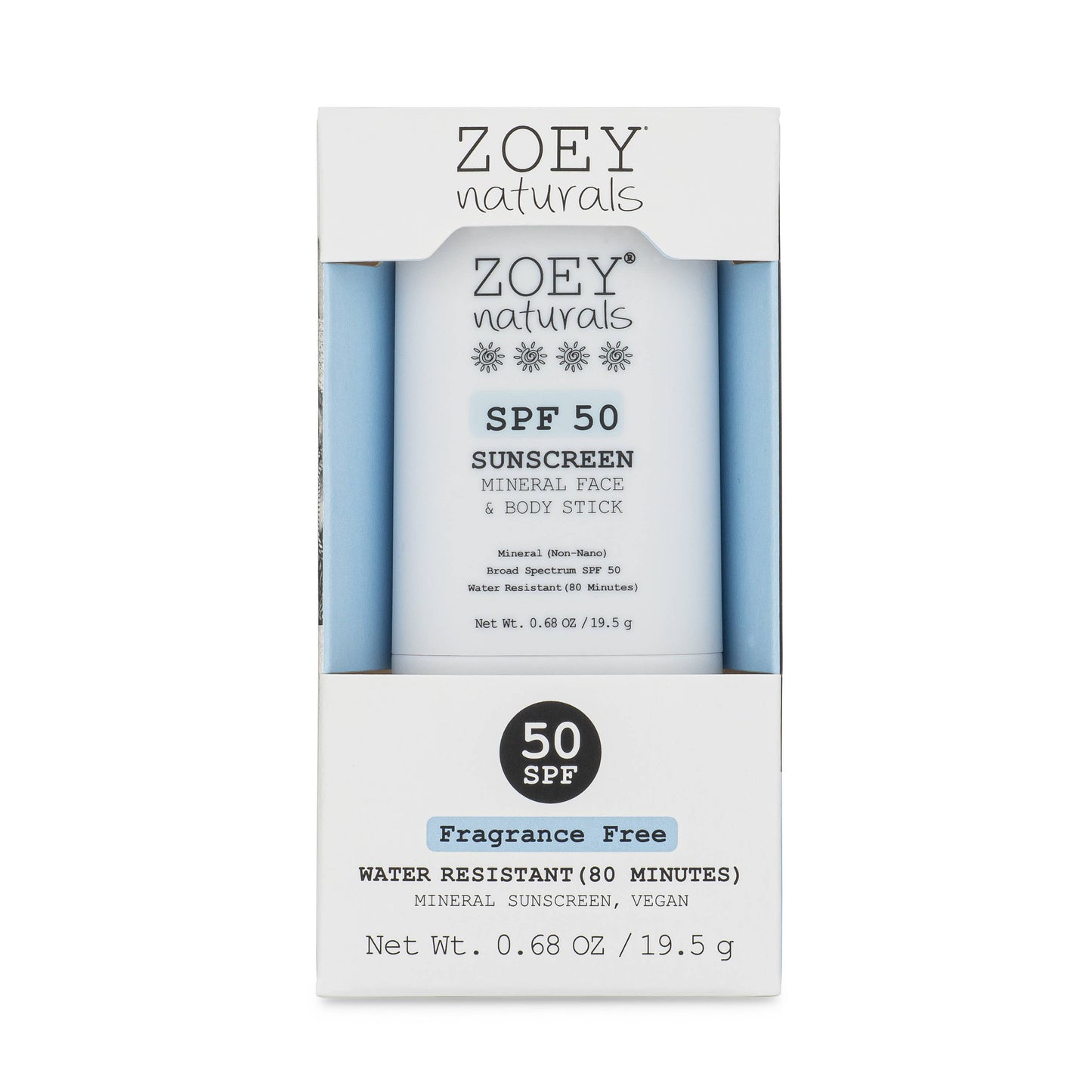 Zoey Naturals Fragrance Free SPF 50 Mineral Sunscreen Stick